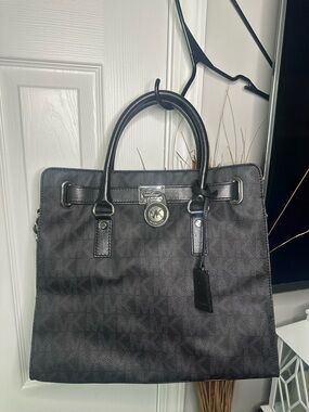 Michael Kors Black Signature Satchel with MK Charm